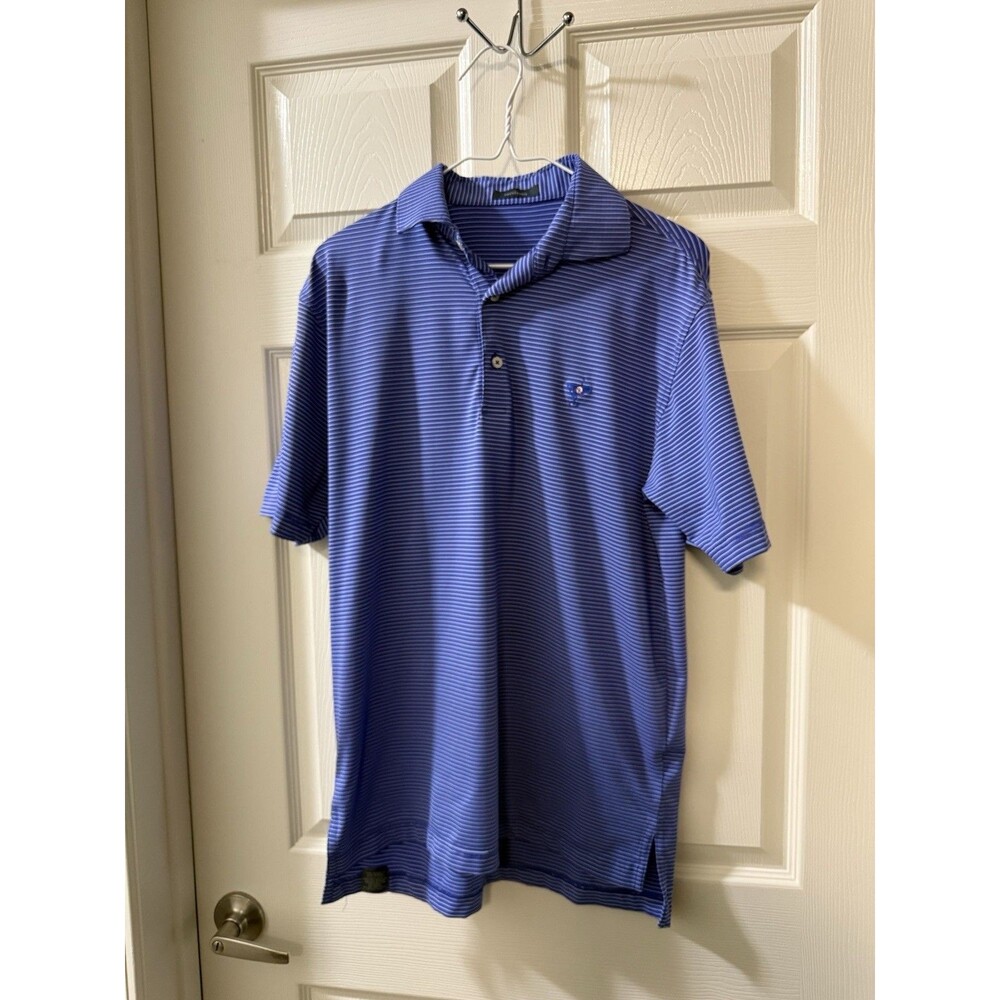 Turtleson Men's Blue/White Striped Short Sleeve Polo Shirt, Size M